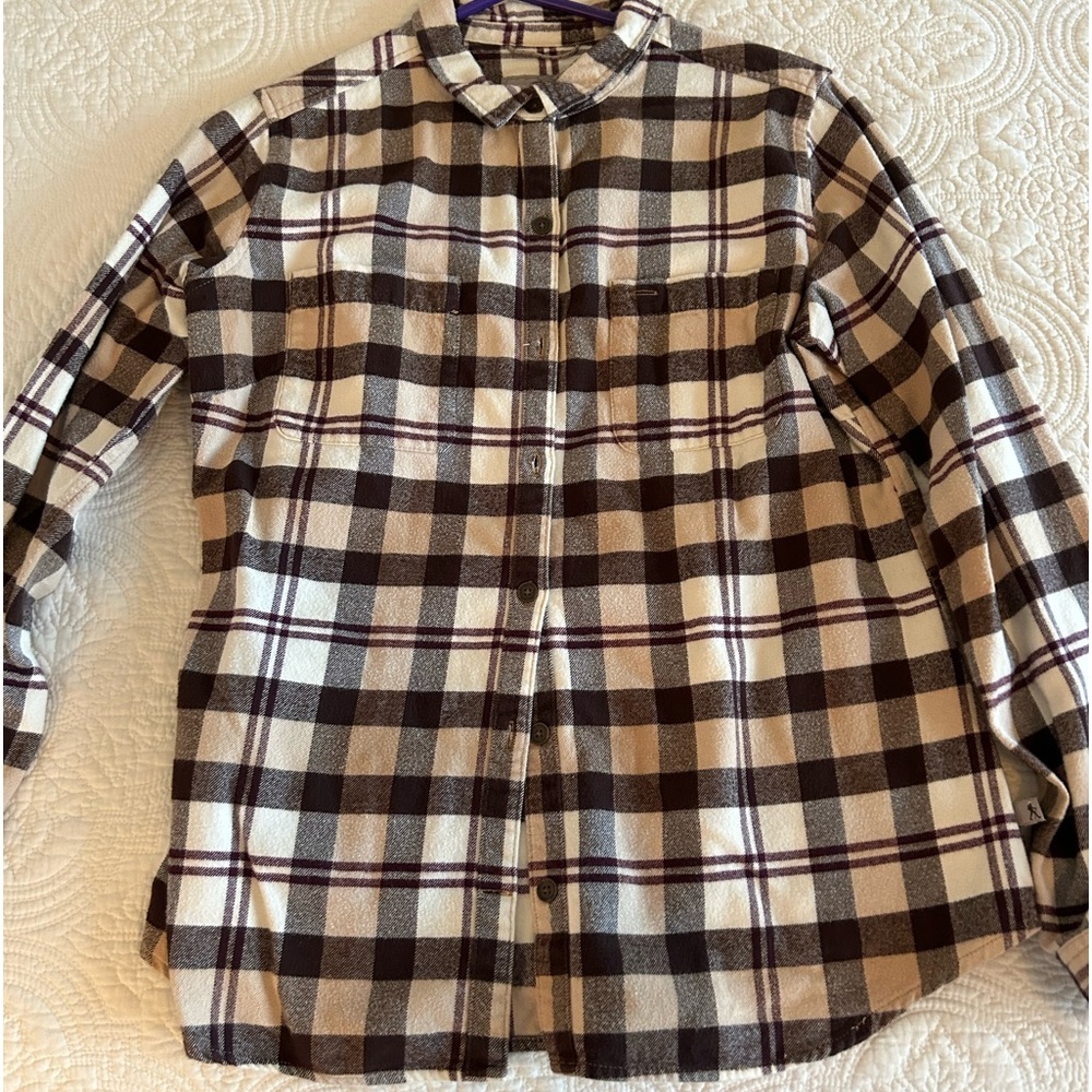 Royal Robbins, brown/tan plaid flannel shirt, like new, size Med, 100% cotton